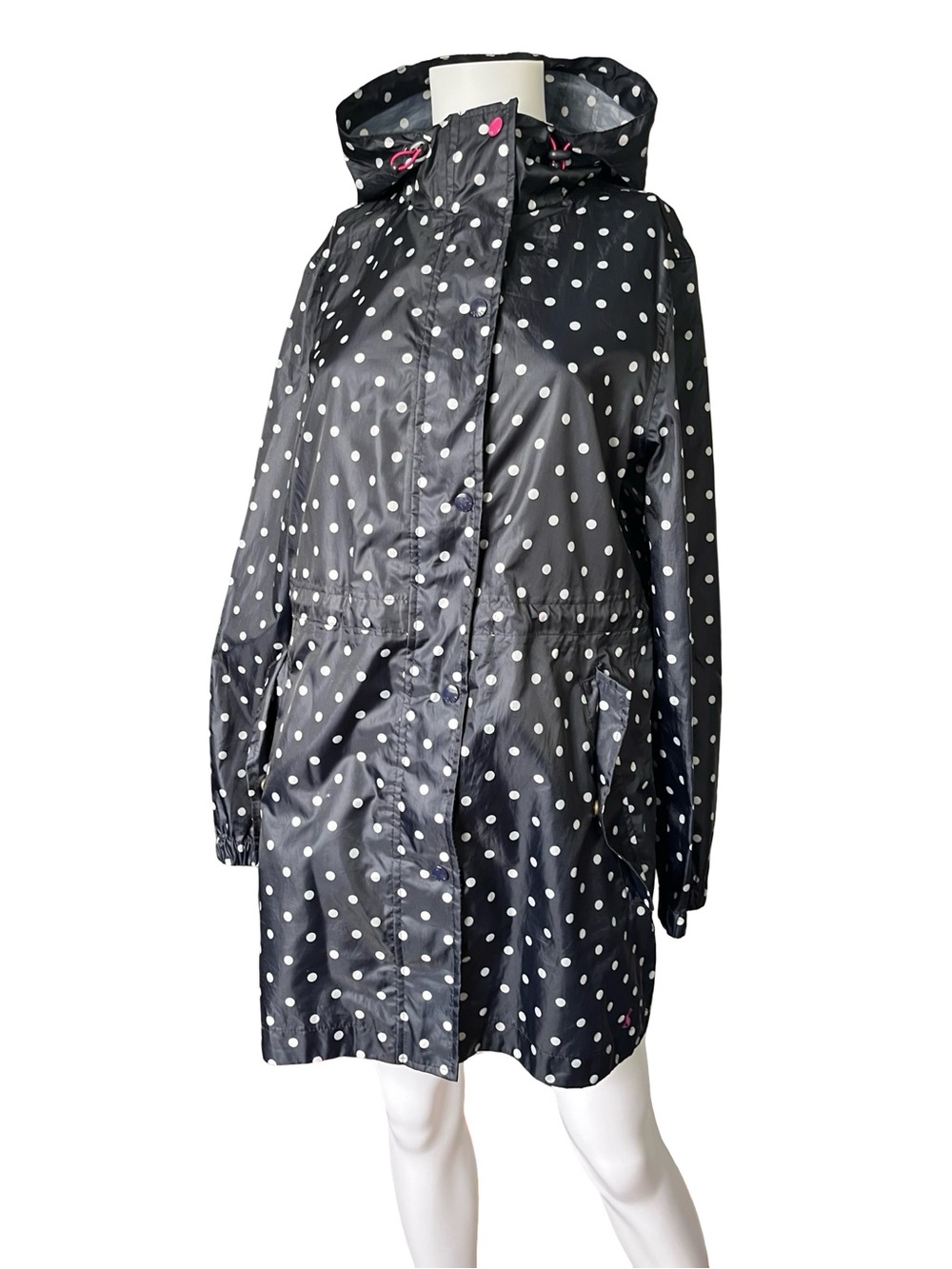 Joules Right as Rain Collection Navy Blue Polka Dot Rain Jacket Womens Size 6